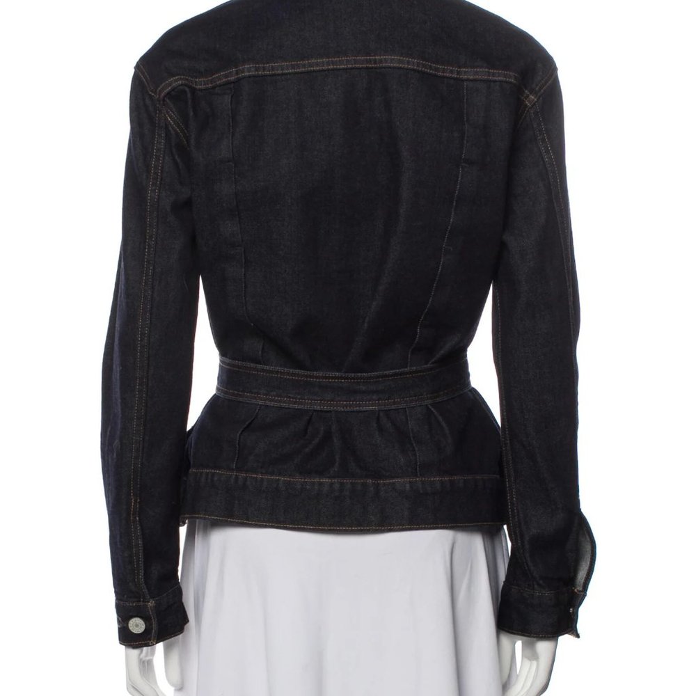 Trave Blue Pointed Collar Flap Pockets Button Closure Belted Denim Jacket Small - Picture 10 of 12